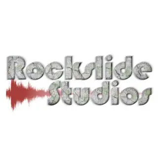 A logo of rockslide studios with the word rock